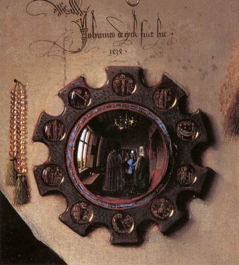 Jan van Eyck, Autoritratto in uno specchio / Self-Portrait in a looking glass, in “Ritratto di Giovanni Arnolfini con la moglie” / “Portrait of Giovanni Arnolfini and his Wife”